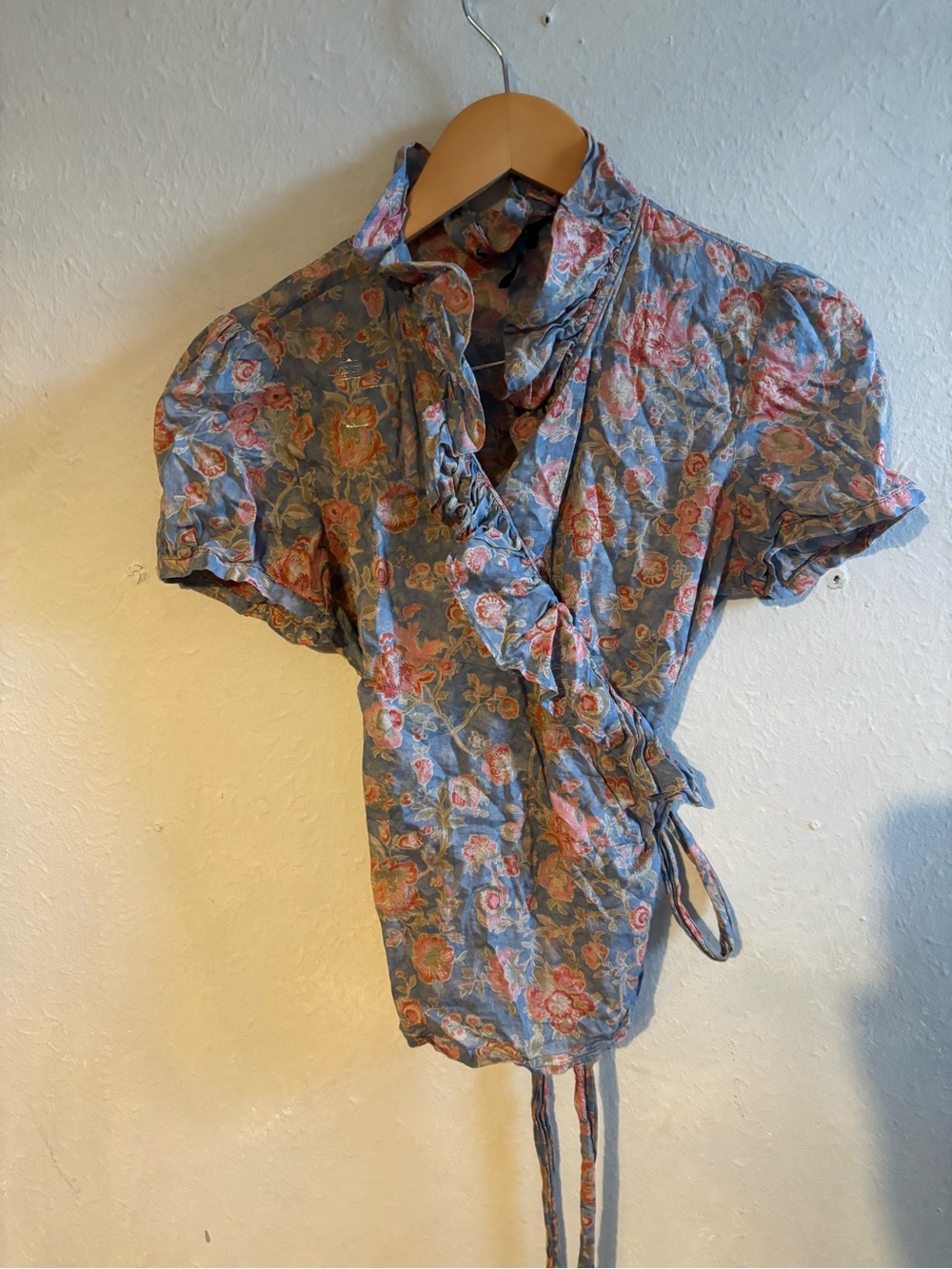 Lauren Ralph Lauren Blue Floral Wrap Blouse